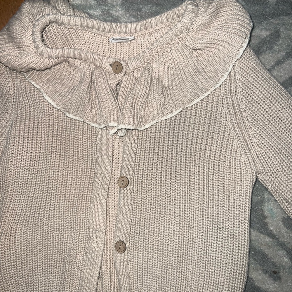 Toddler Girl Beige Knit Cardigan Sweater